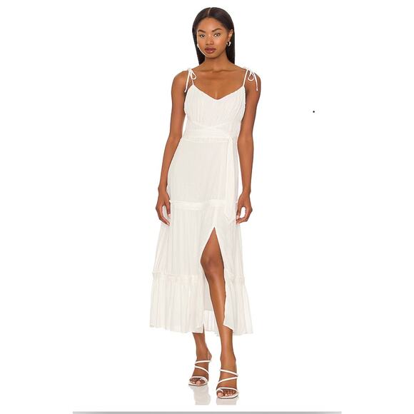 PAIGE Inesa Midi Dress White Coquette Minimalist Size L Party Wedding Guest - Picture 1 of 13